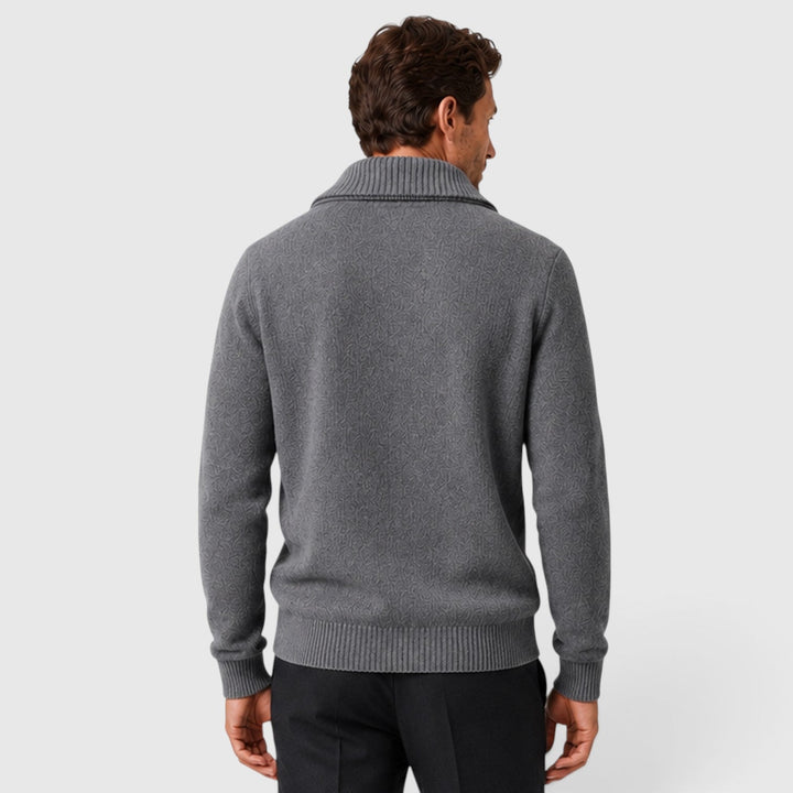 Men's Classic Pure Wool Stand Collar Diamond Knit Sweater