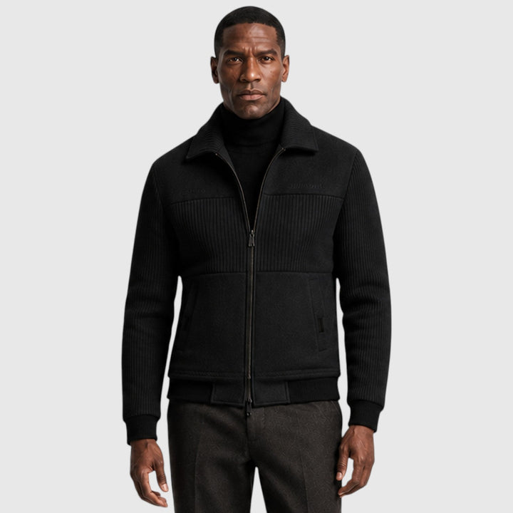 Men's Casual Ribbed Fleece-Lined Zip-Up Jacket