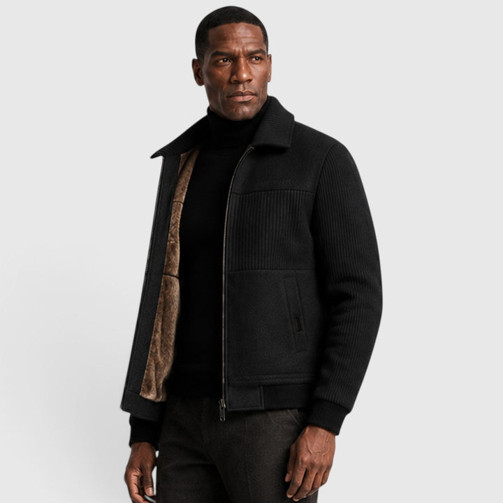 Men's Casual Ribbed Fleece-Lined Zip-Up Jacket