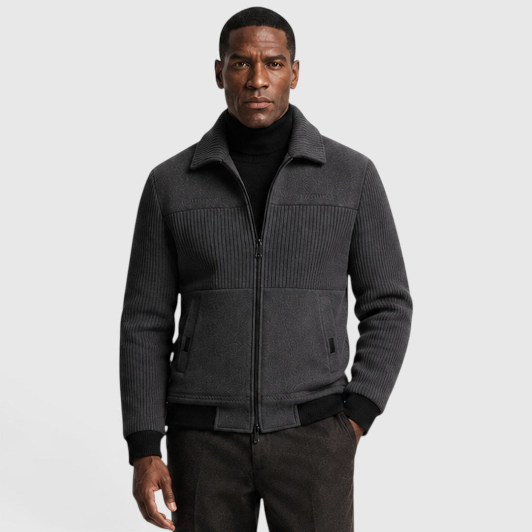 Men's Casual Ribbed Fleece-Lined Zip-Up Jacket