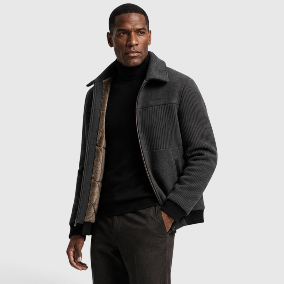 Men's Casual Ribbed Fleece-Lined Zip-Up Jacket