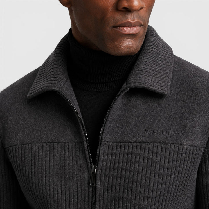 Men's Casual Ribbed Fleece-Lined Zip-Up Jacket