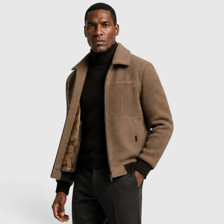 Men's Casual Ribbed Fleece-Lined Zip-Up Jacket
