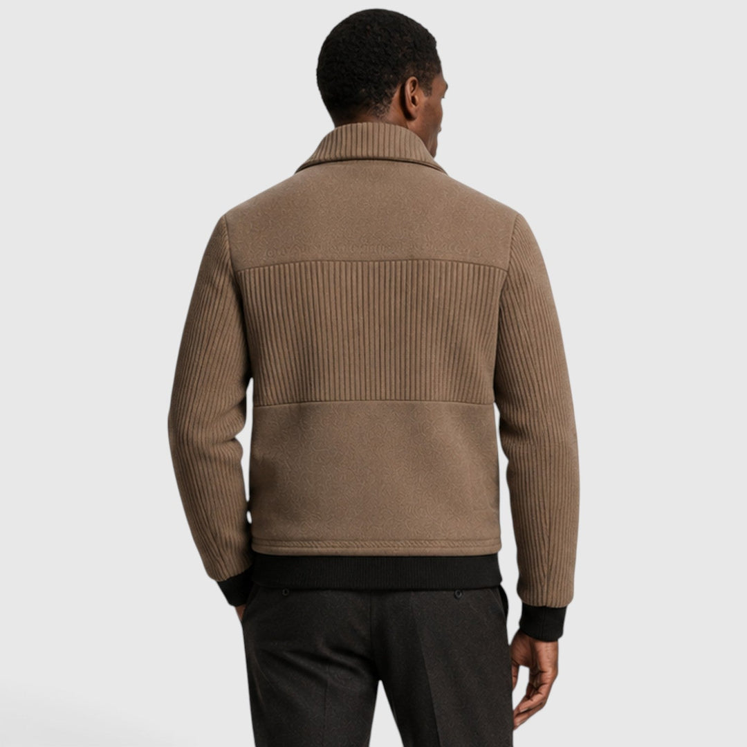 Men's Casual Ribbed Fleece-Lined Zip-Up Jacket