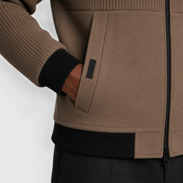 Men's Casual Ribbed Fleece-Lined Zip-Up Jacket