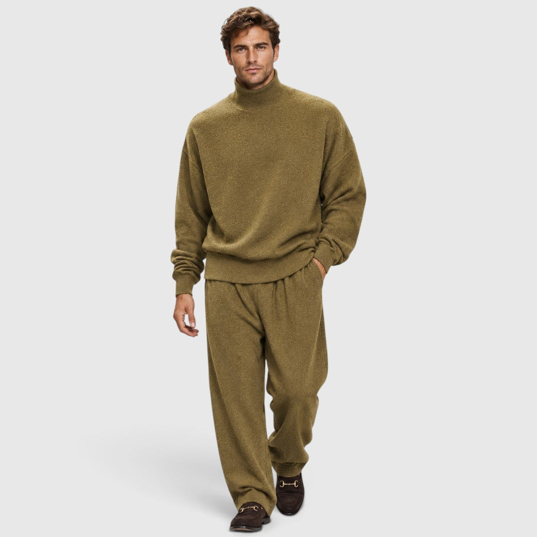Men's Casual Roll Neck Wool Blend Jumper and Trousers Set