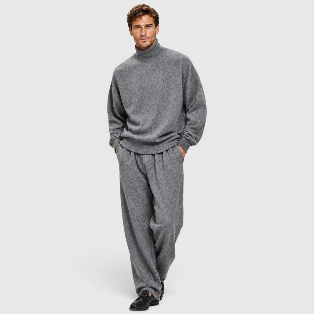 Men's Casual Roll Neck Wool Blend Jumper and Trousers Set