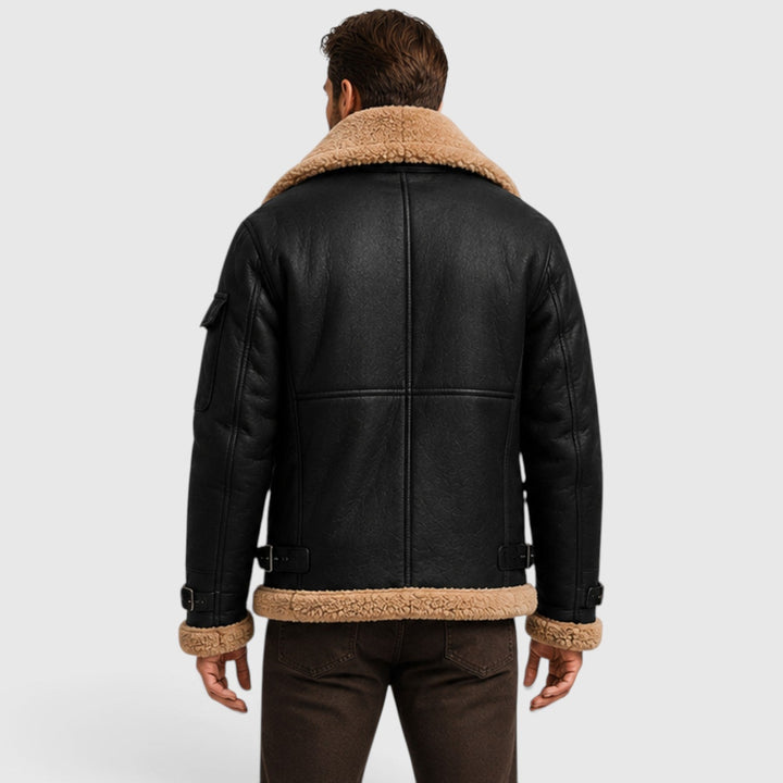 Men's Classic Shearling Leather Jacket with Faux Fur Lining