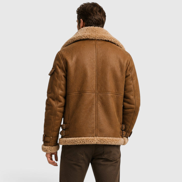 Men's Classic Shearling Leather Jacket with Faux Fur Lining