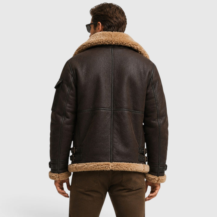 Men's Classic Shearling Leather Jacket with Faux Fur Lining