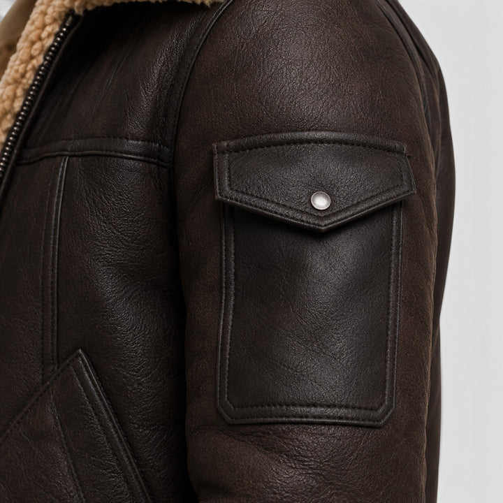 Men's Classic Shearling Leather Jacket with Faux Fur Lining