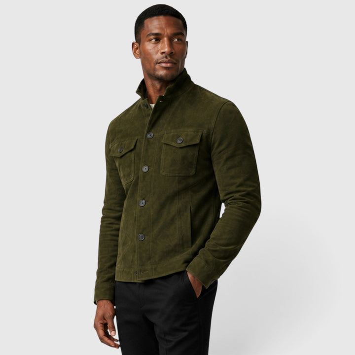 Men's Casual Suede Button Front Overshirt Jacket