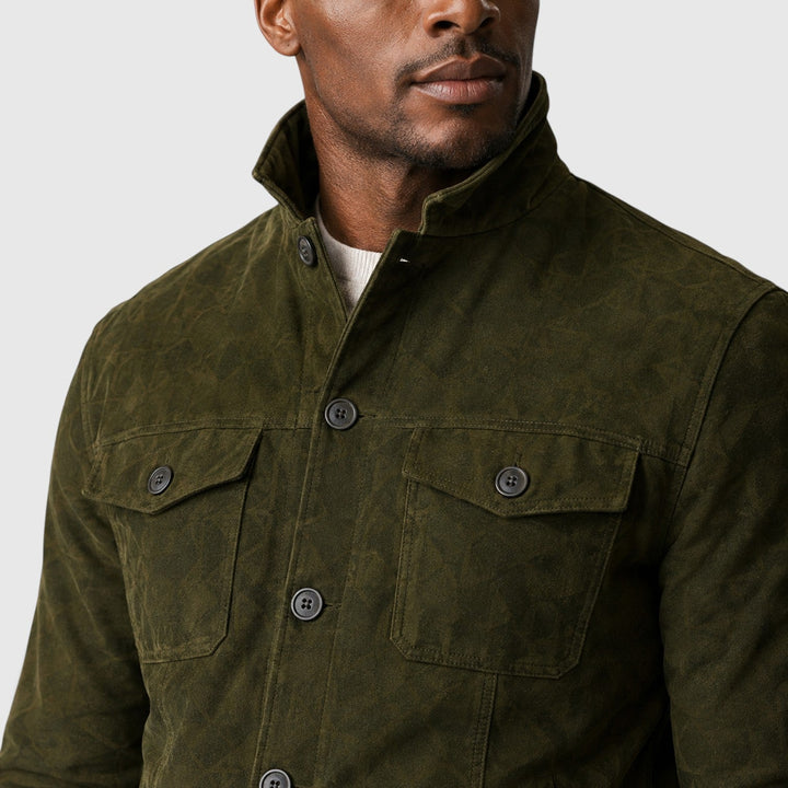 Men's Casual Suede Button Front Overshirt Jacket