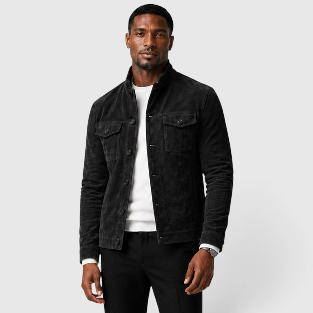 Men's Casual Suede Button Front Overshirt Jacket
