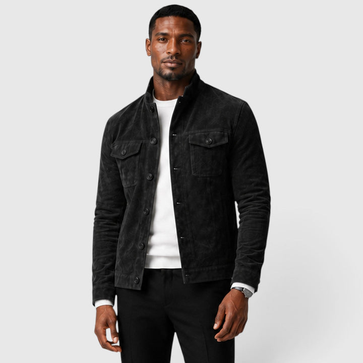 Men's Casual Suede Button Front Overshirt Jacket