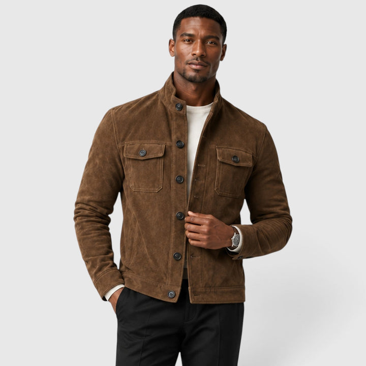 Men's Casual Suede Button Front Overshirt Jacket