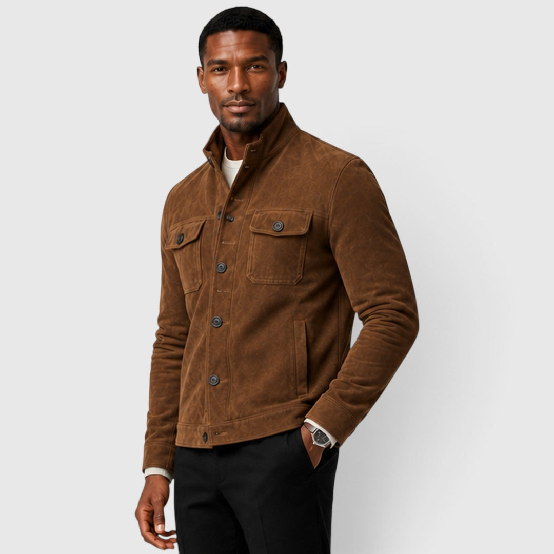 Men's Casual Suede Button Front Overshirt Jacket