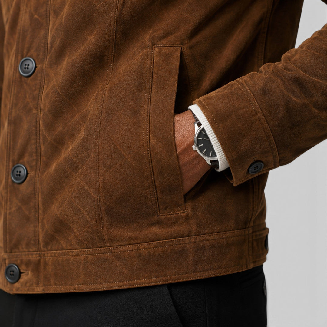 Men's Casual Suede Button Front Overshirt Jacket