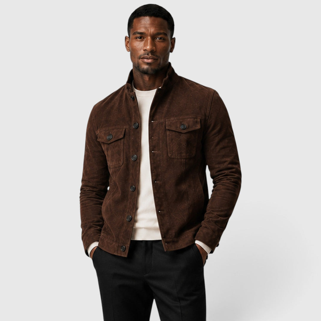 Men's Casual Suede Button Front Overshirt Jacket