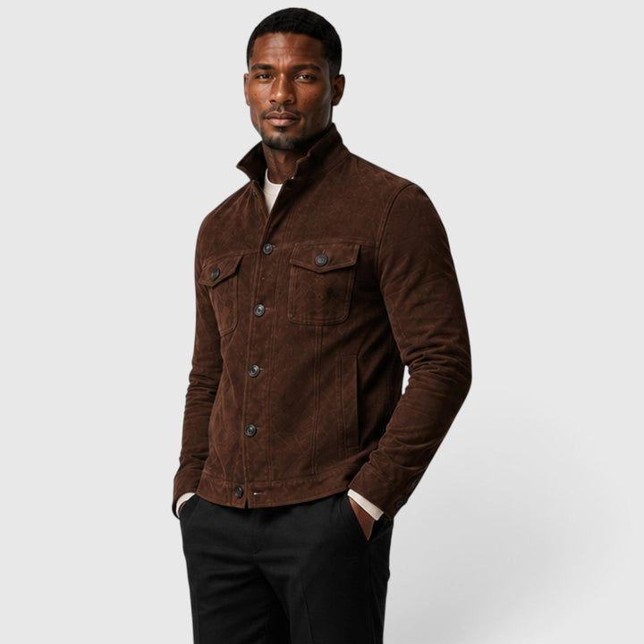 Men's Casual Suede Button Front Overshirt Jacket