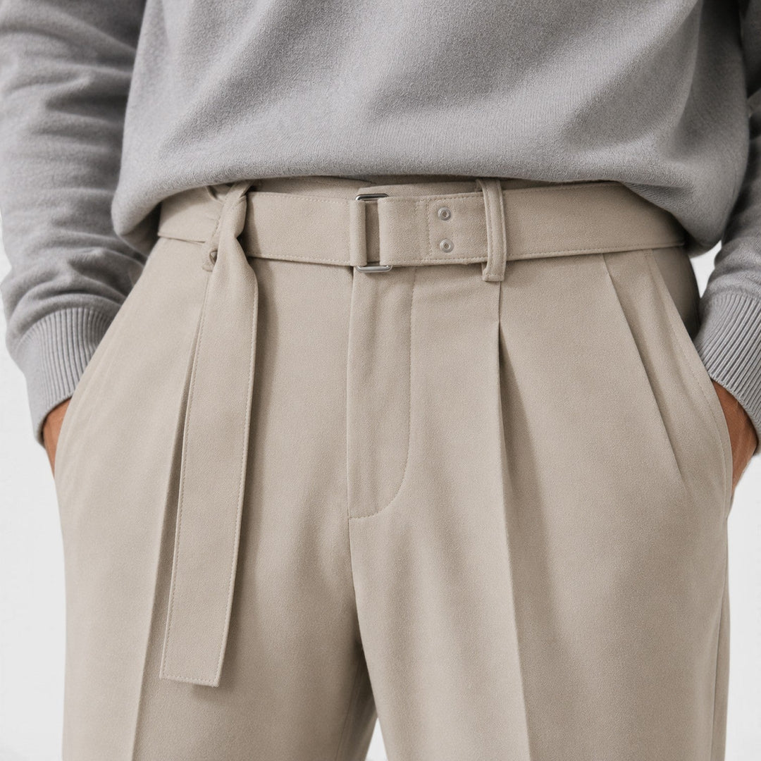 Men's Casual Wool Blend Suit Pants with Detachable Belt