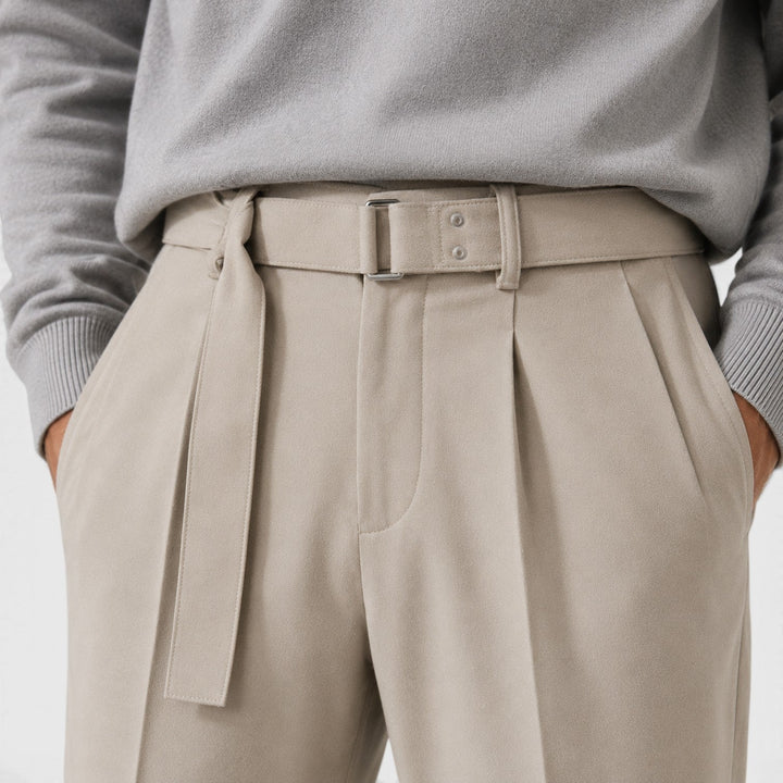 Men's Casual Wool Blend Suit Pants with Detachable Belt
