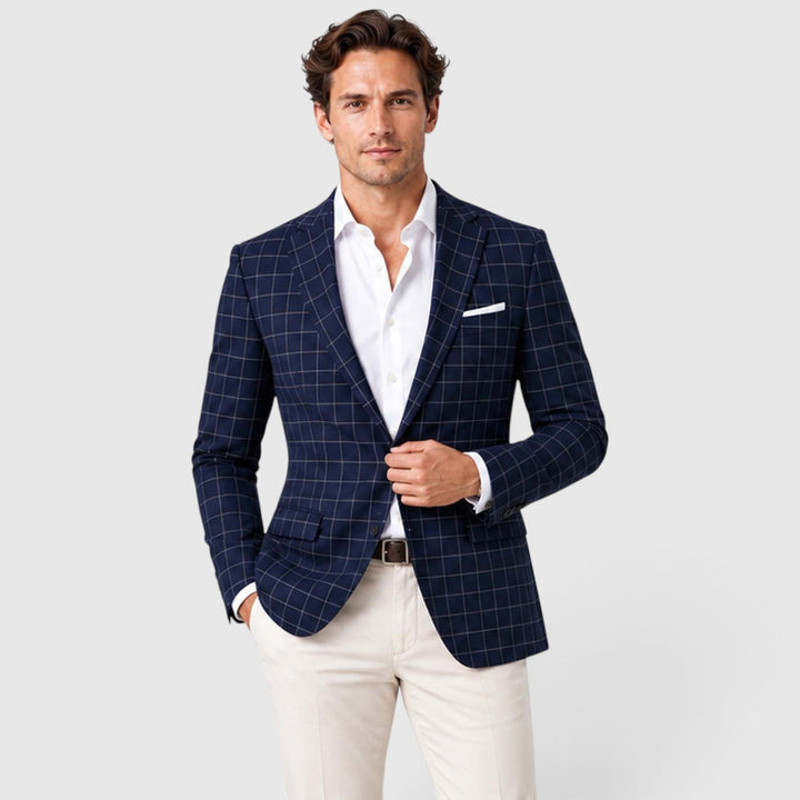 Men's Tailored Windowpane Wool Blazer