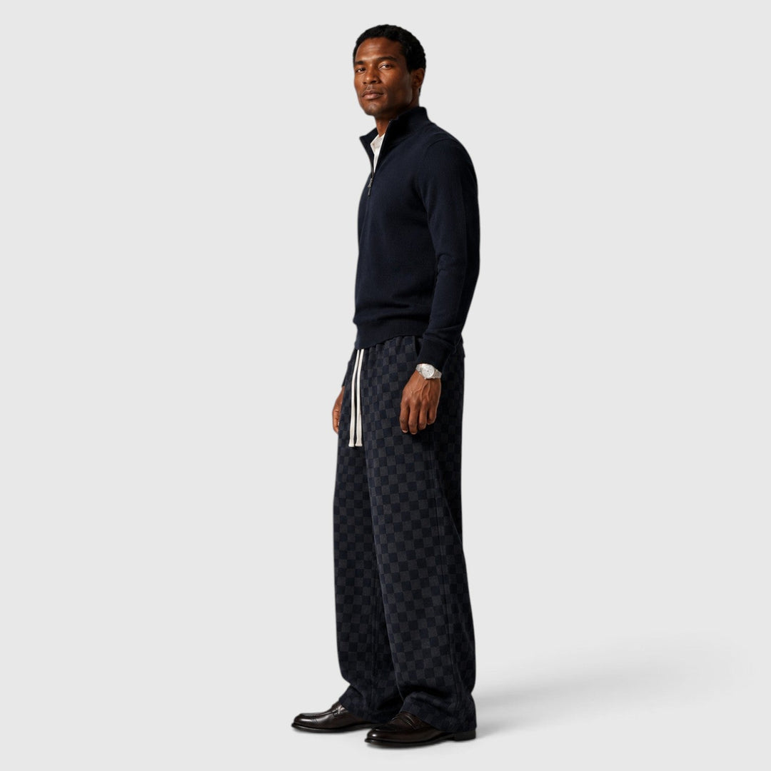 Men's Casual Textured Checkered Wide Leg Sweatpants