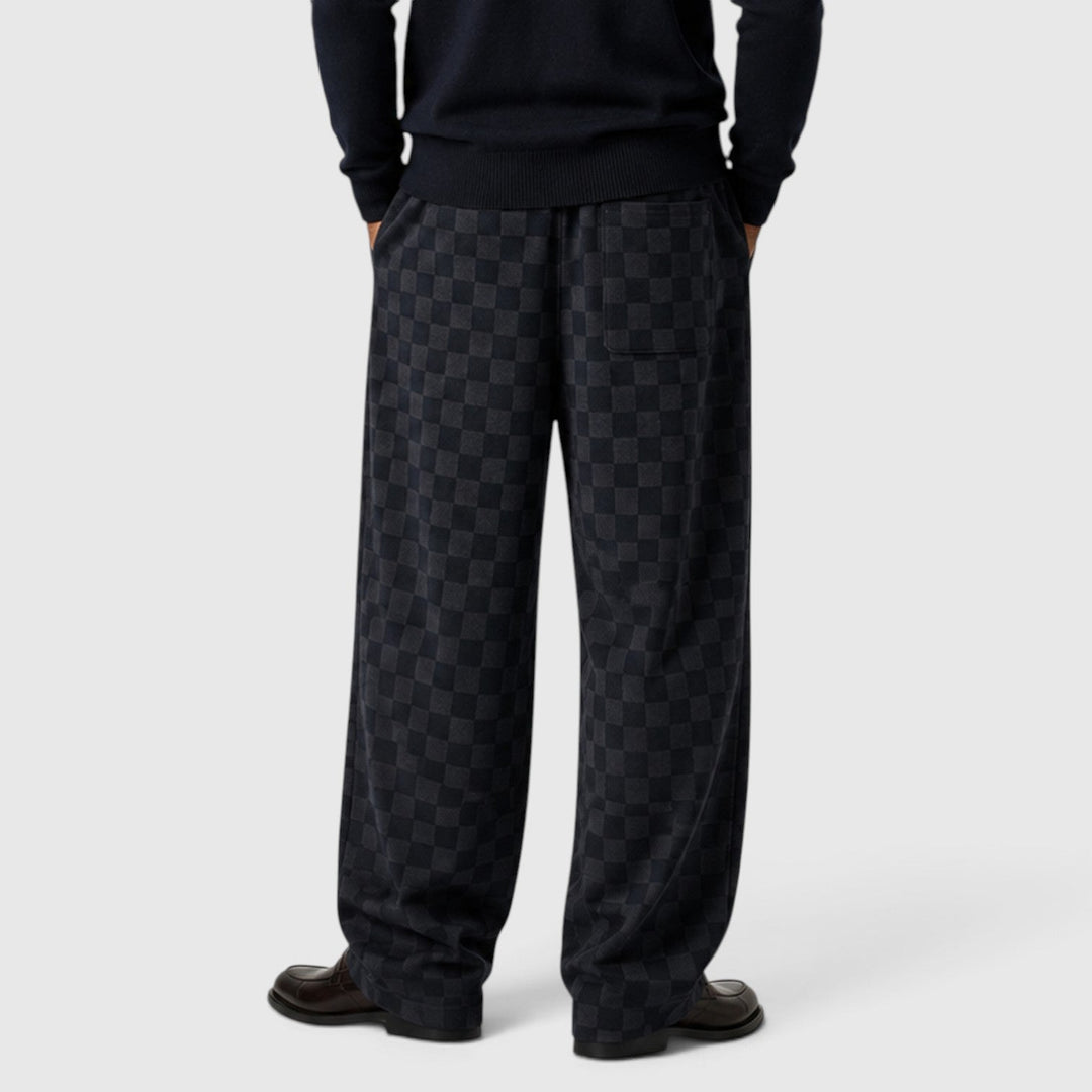 Men's Casual Textured Checkered Wide Leg Sweatpants