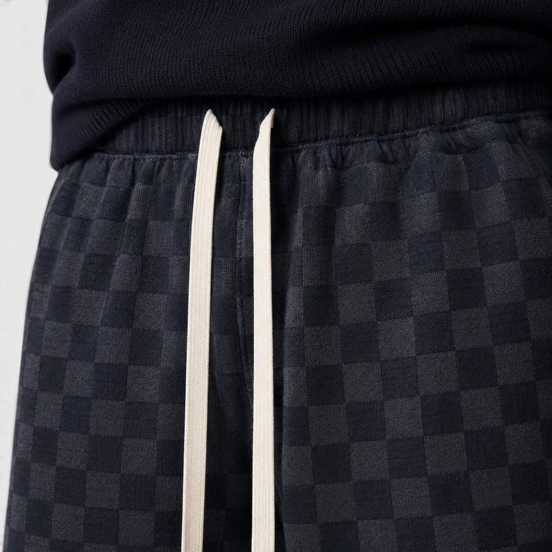 Men's Casual Textured Checkered Wide Leg Sweatpants