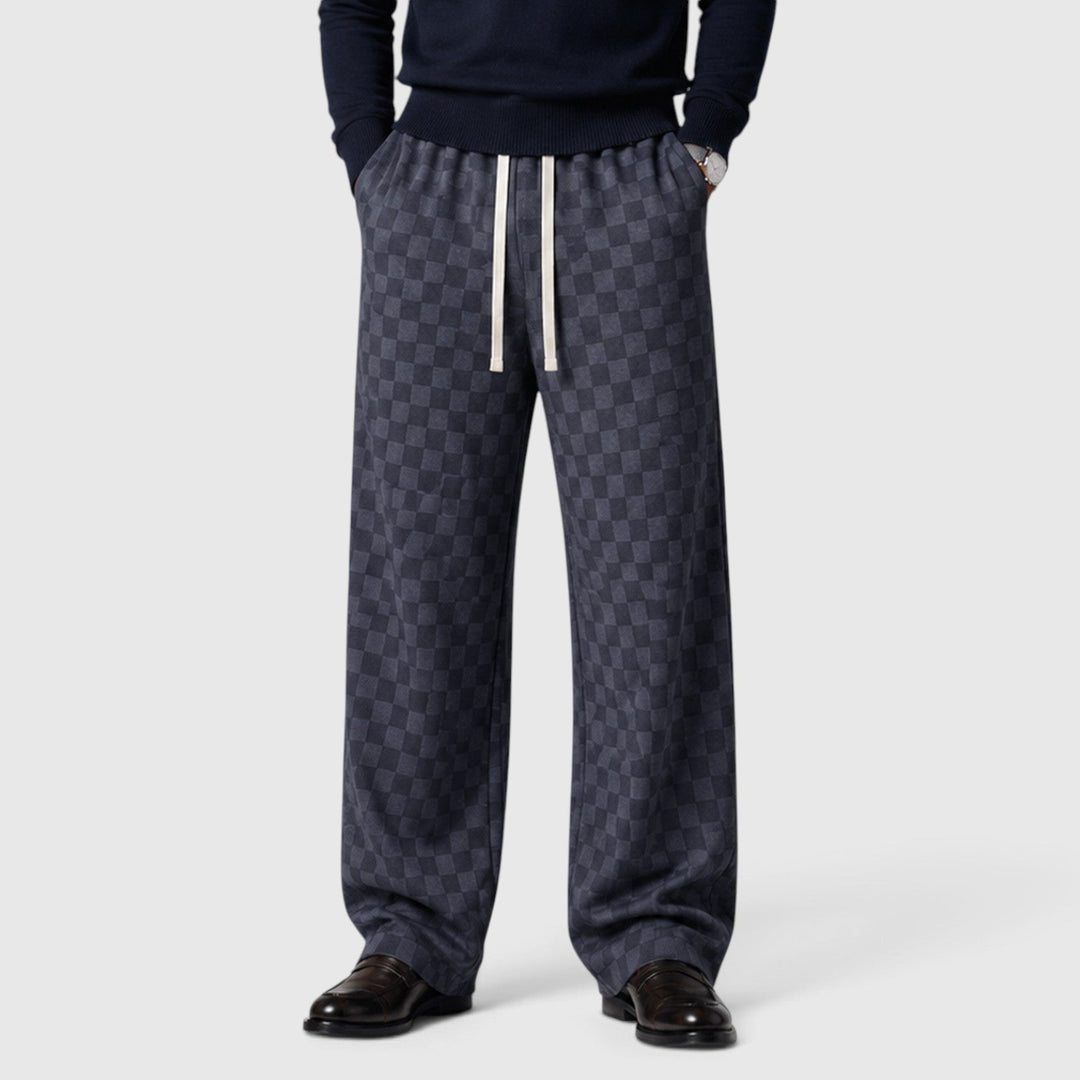 Men's Casual Textured Checkered Wide Leg Sweatpants