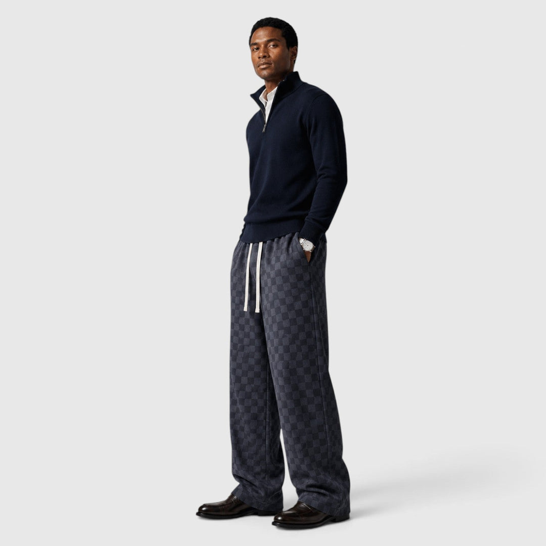 Men's Casual Textured Checkered Wide Leg Sweatpants