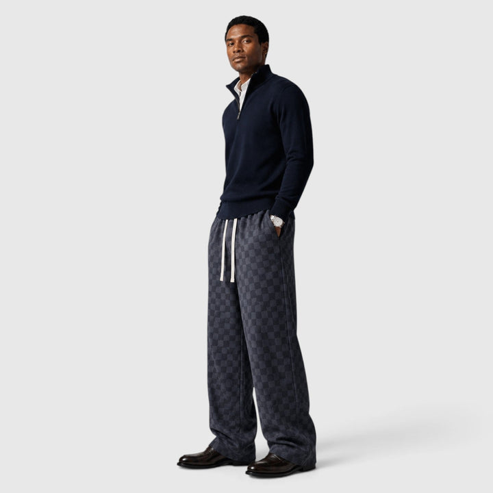 Men's Casual Textured Checkered Wide Leg Sweatpants