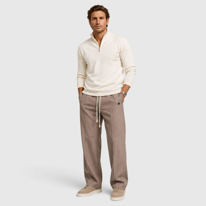 Men's Casual Wide Leg Drawstring Cotton Trousers