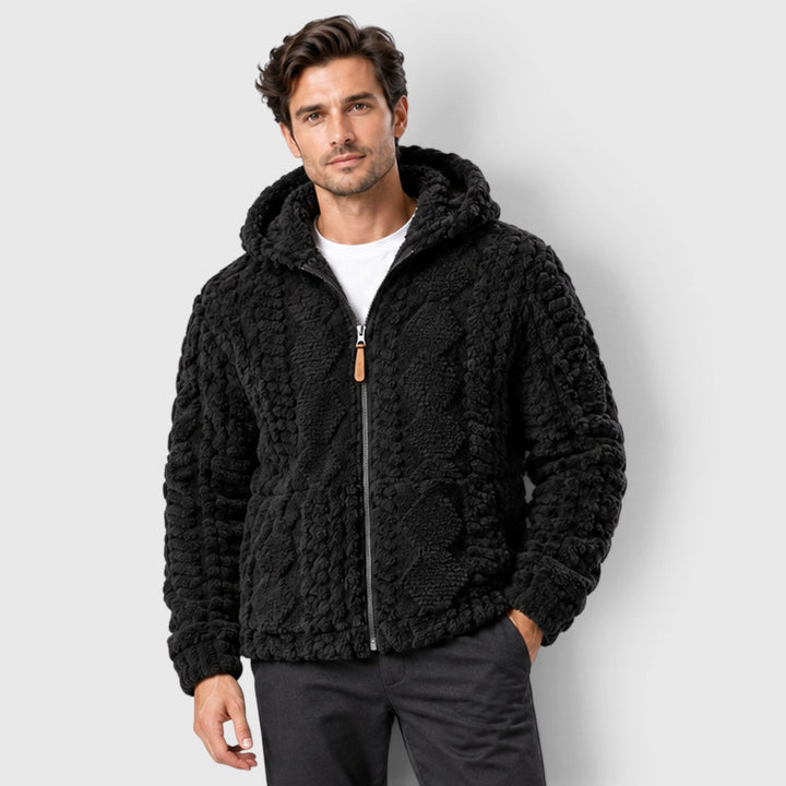 Men's Windproof Fleece Hooded Jacket with Full Zip