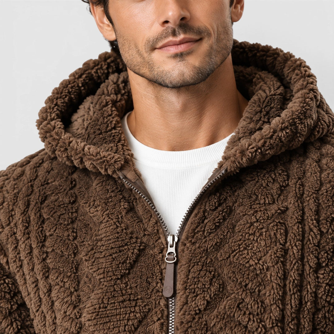 Men's Windproof Fleece Hooded Jacket with Full Zip