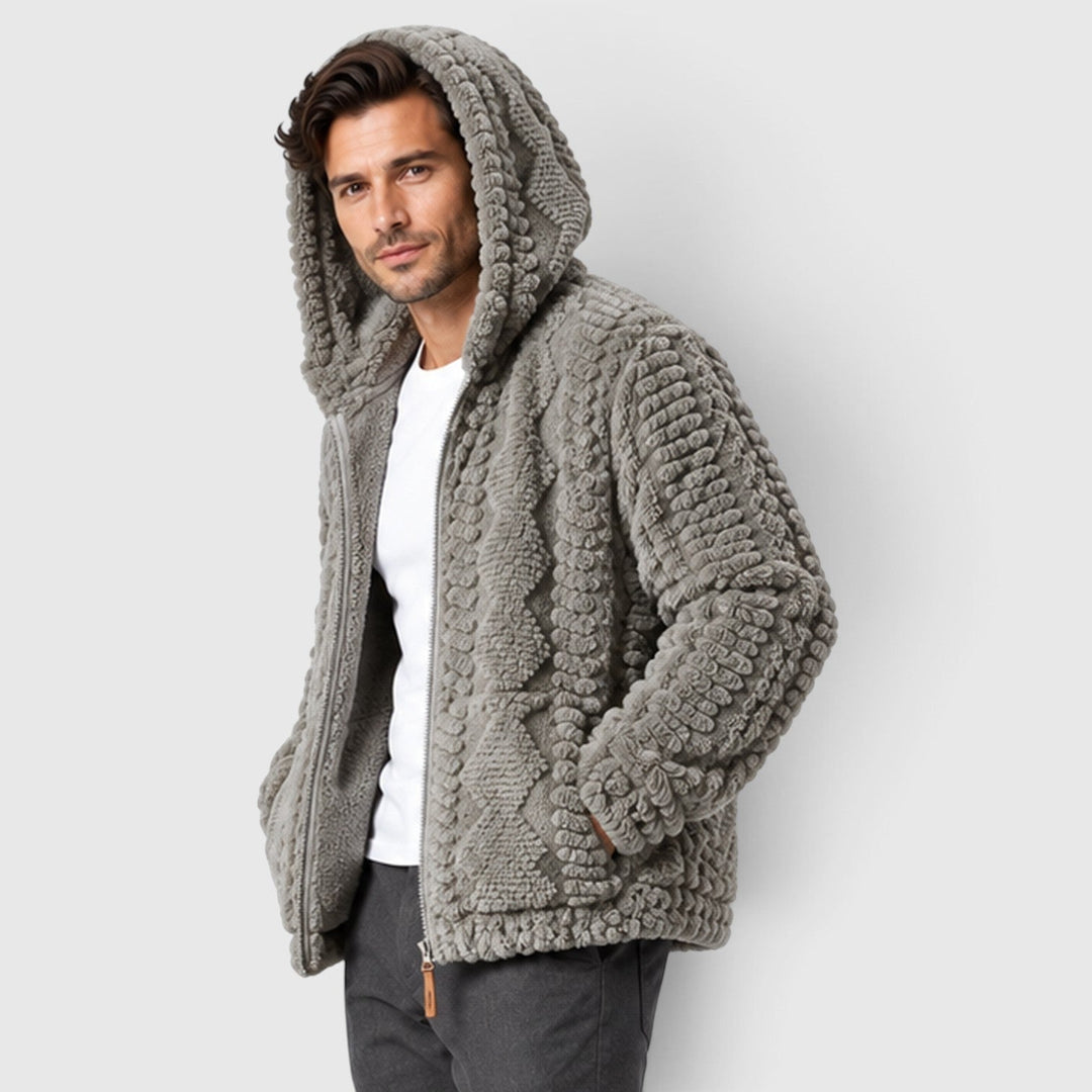 Men's Windproof Fleece Hooded Jacket with Full Zip