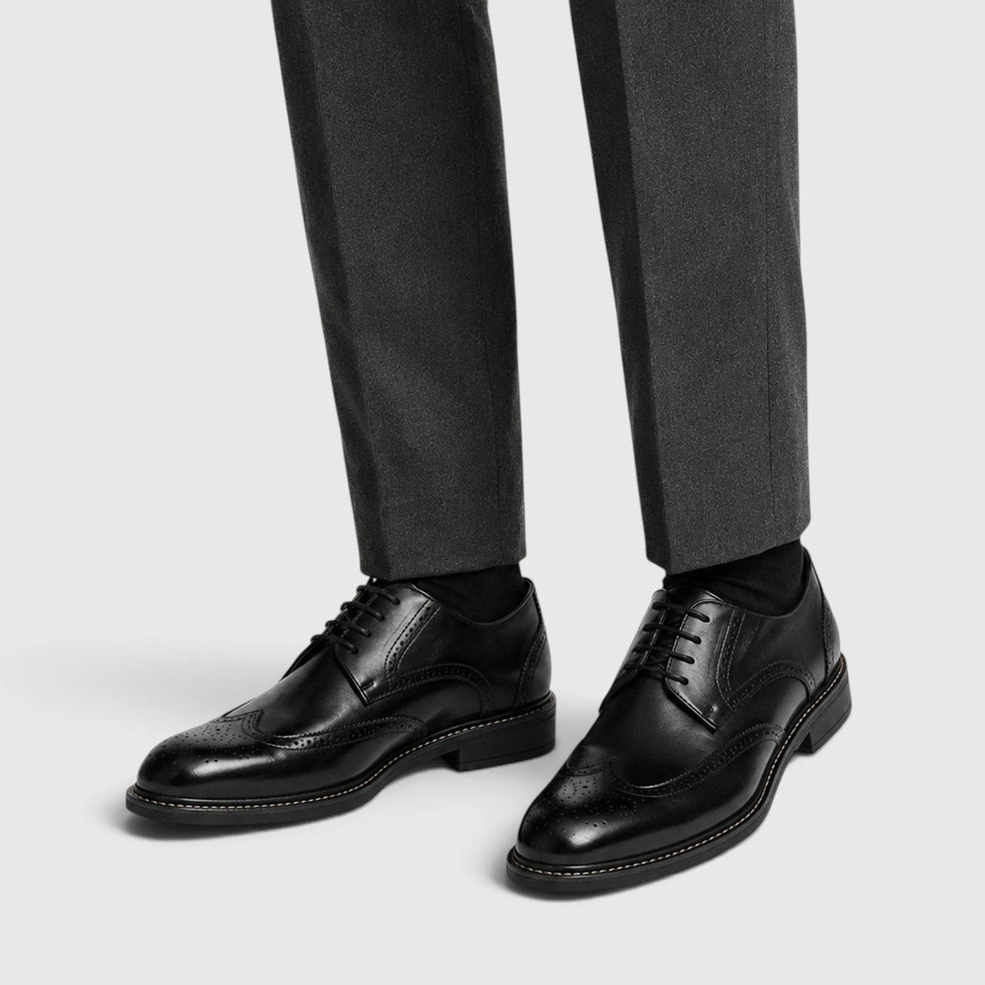 Men's Classic Leather Wingtip Brogue Shoes with Slip-Resistant Sole