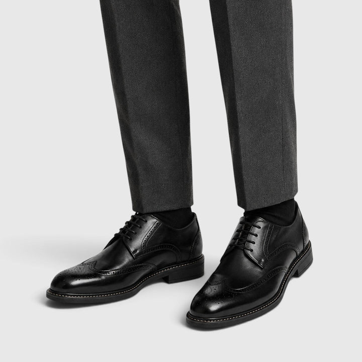 Men's Classic Leather Wingtip Brogue Shoes with Slip-Resistant Sole