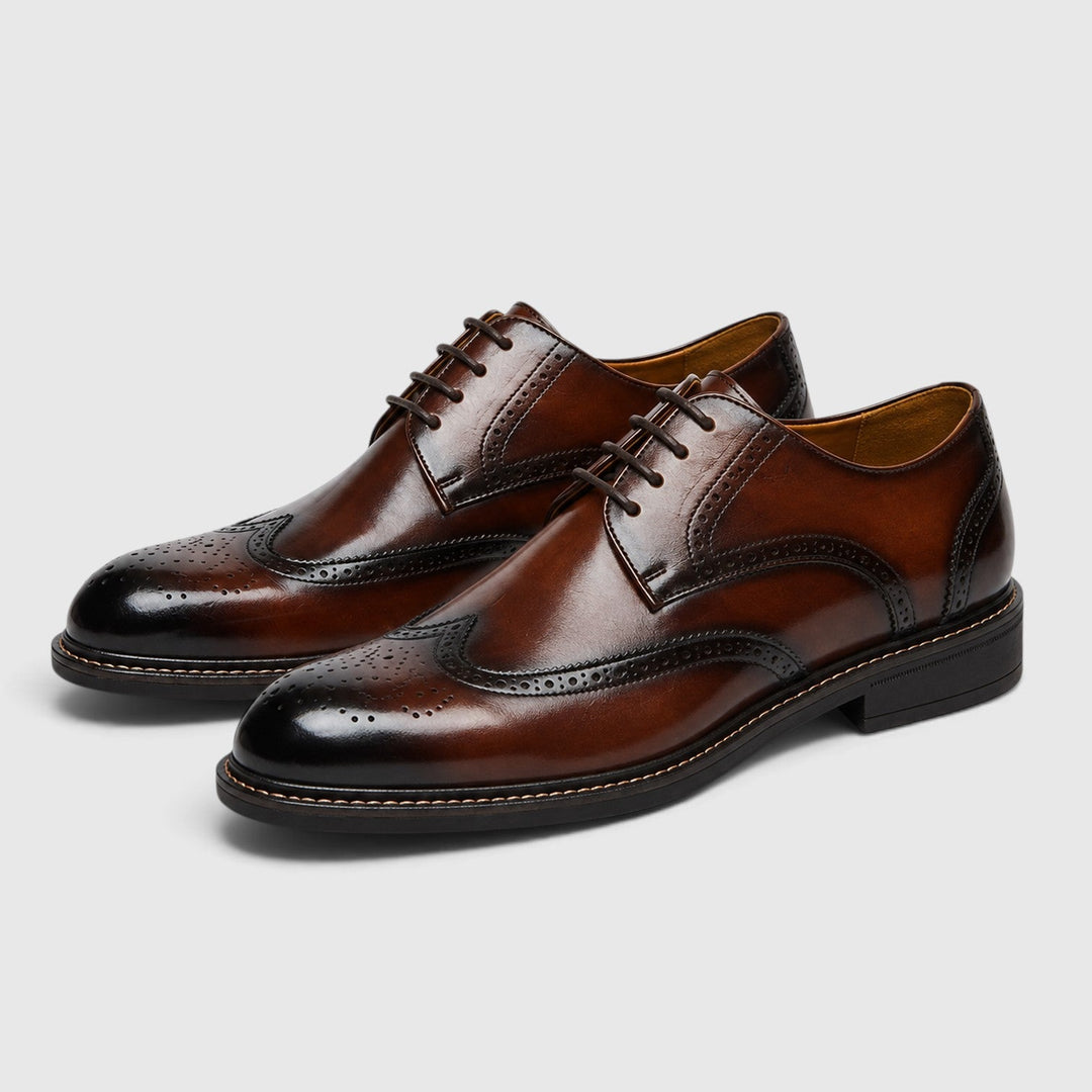 Men's Classic Leather Wingtip Brogue Shoes with Slip-Resistant Sole