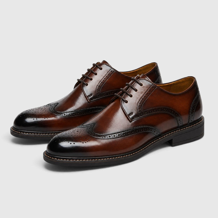 Men's Classic Leather Wingtip Brogue Shoes with Slip-Resistant Sole