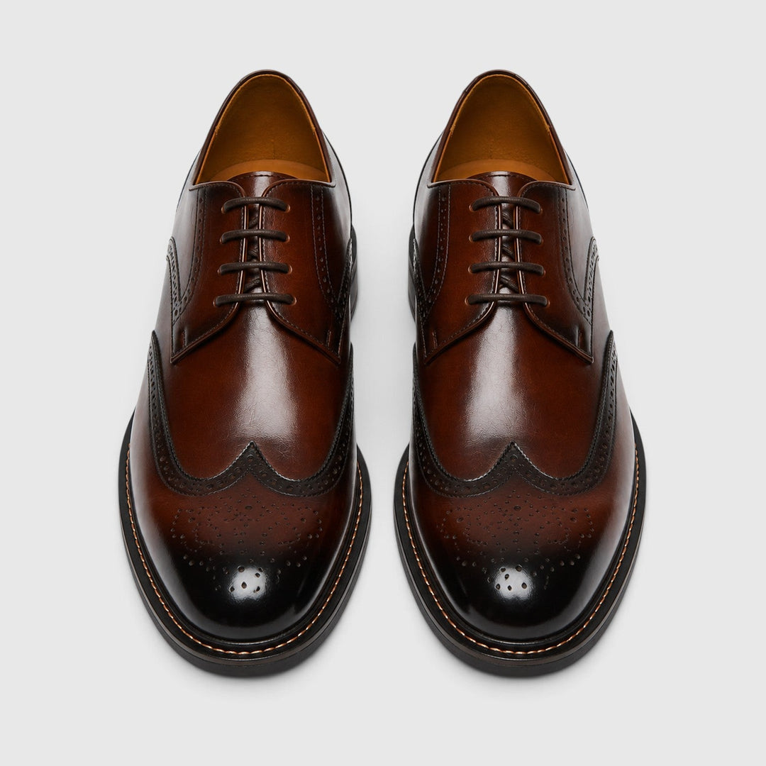 Men's Classic Leather Wingtip Brogue Shoes with Slip-Resistant Sole
