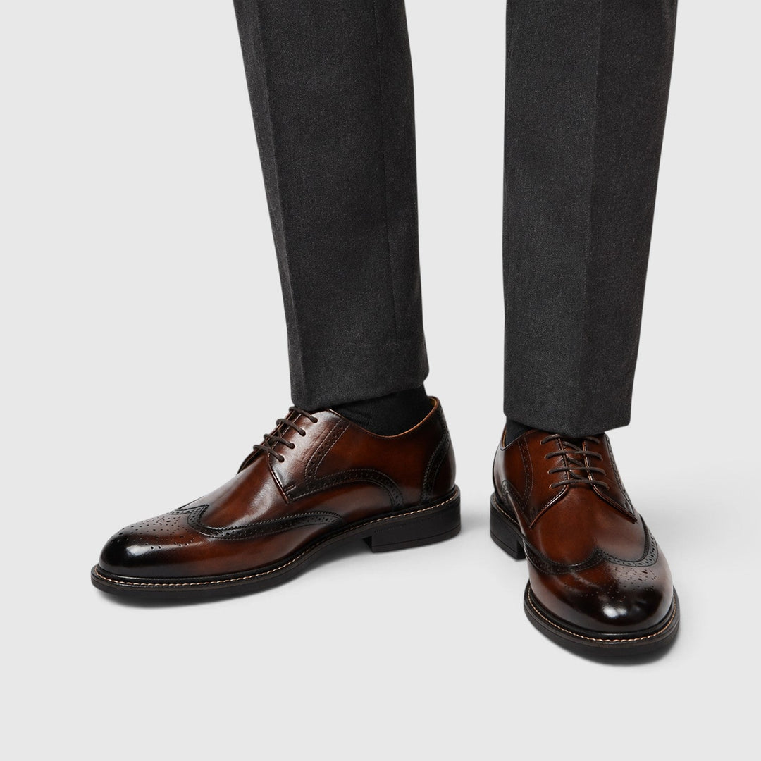 Men's Classic Leather Wingtip Brogue Shoes with Slip-Resistant Sole