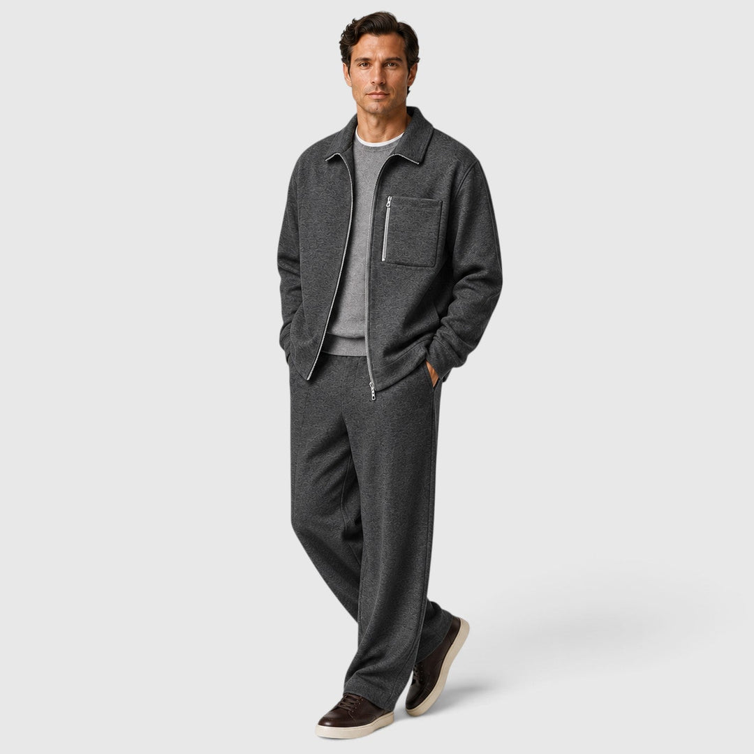 Men's Casual Zip Cotton Jacket and Trousers Set