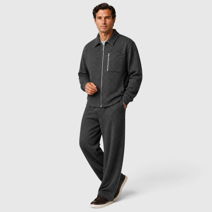 Men's Casual Zip Cotton Jacket and Trousers Set