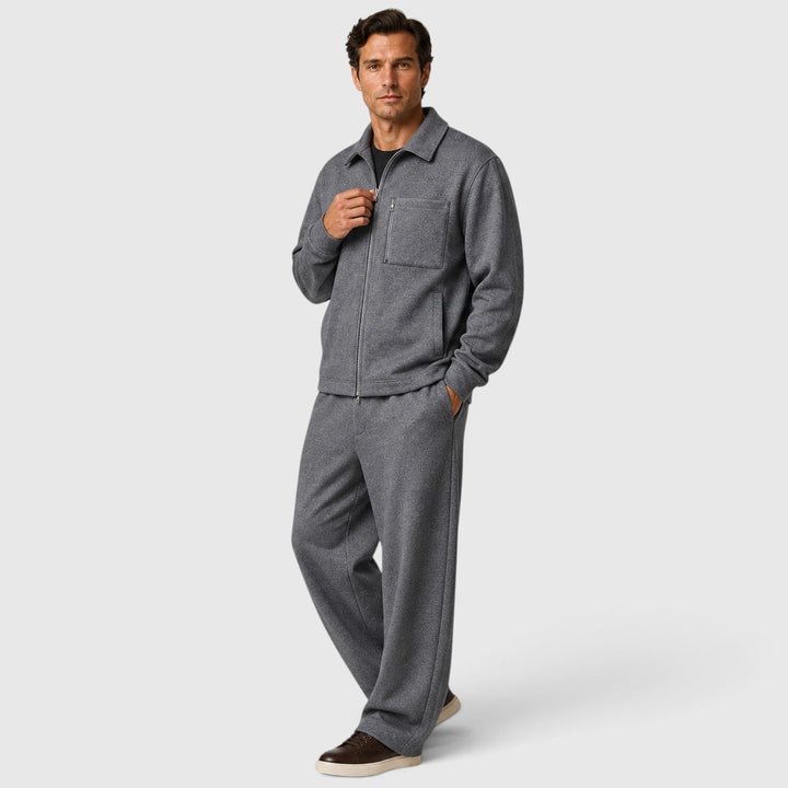 Men's Casual Zip Cotton Jacket and Trousers Set