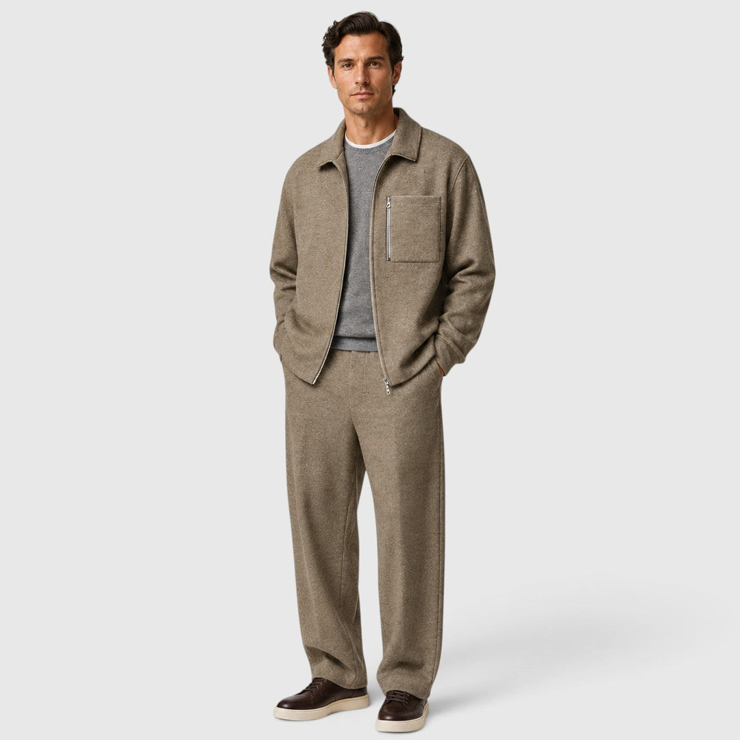 Men's Casual Zip Cotton Jacket and Trousers Set