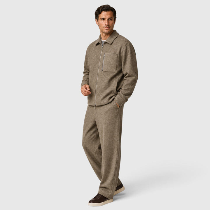 Men's Casual Zip Cotton Jacket and Trousers Set