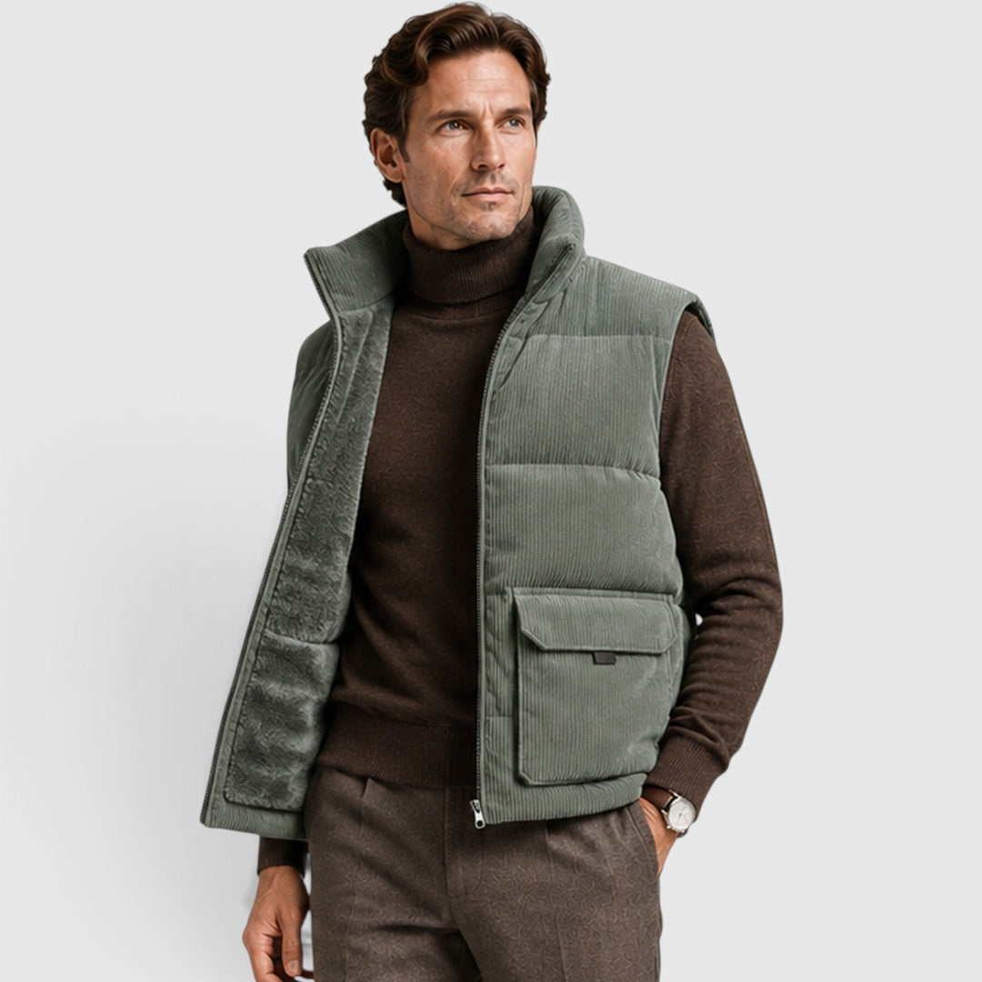 Men's Casual Corduroy Fleece-Lined Puffer Gilet