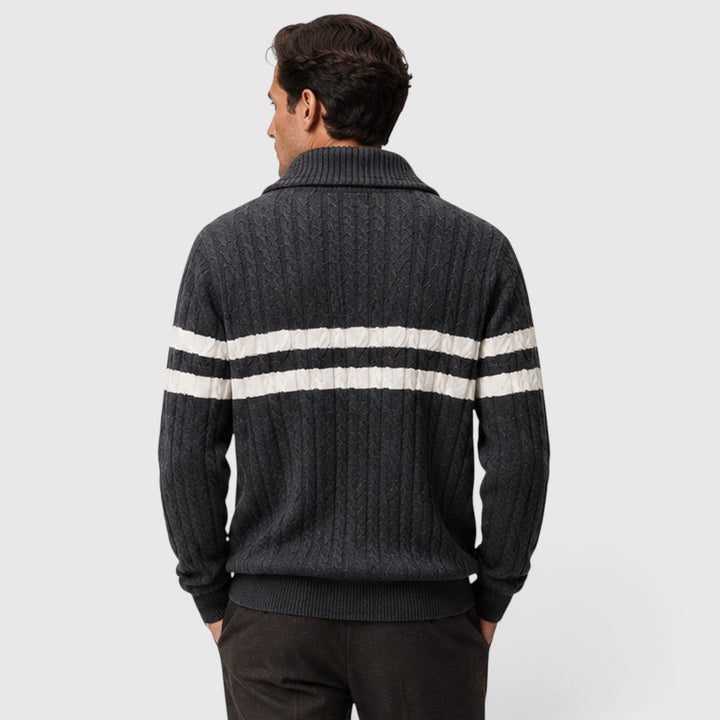 Men's Classic Cable Knit Half-Zip Jumper with Striped Detail